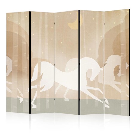 Parawan dwustronny Dla dzieci 225x172 cm 5-częściowy beżowy