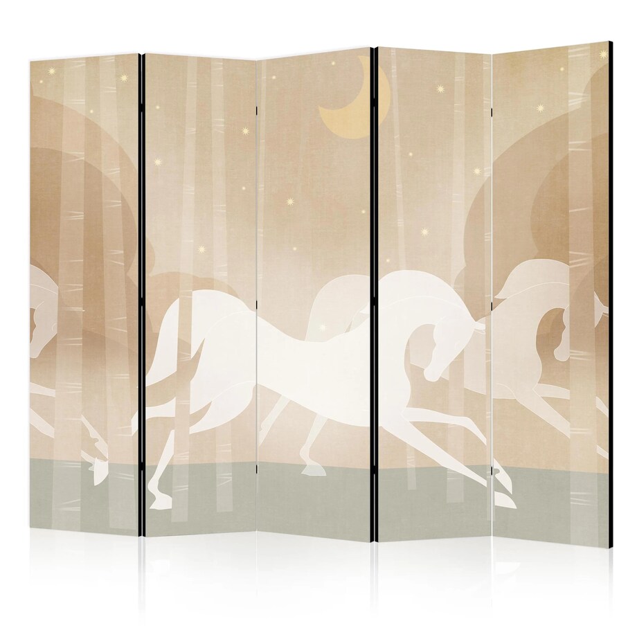 Parawan dwustronny Dla dzieci 225x172 cm 5-częściowy beżowy