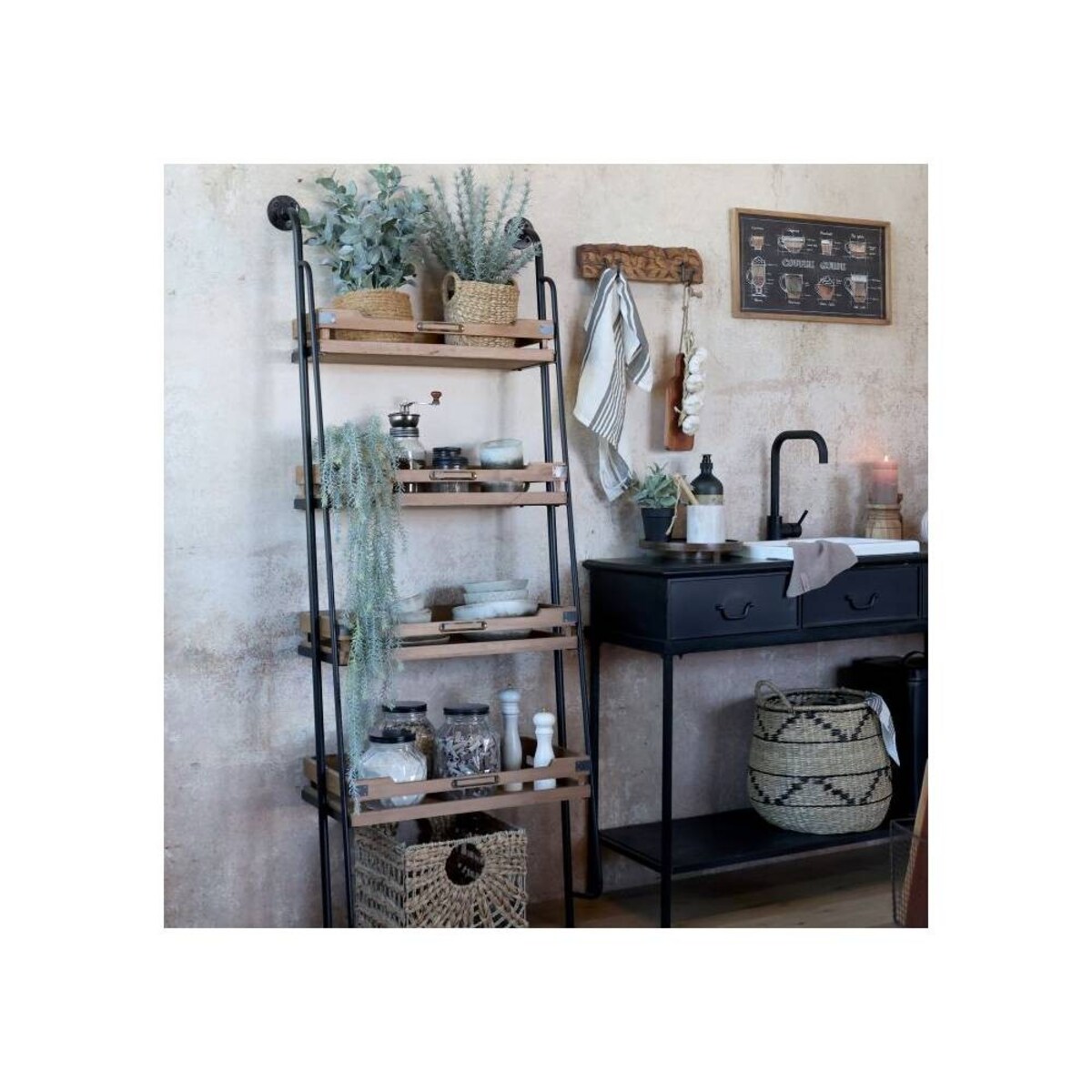 Regał - drabina z półkami, mocowanie do ściany 179,5x70x38 cm