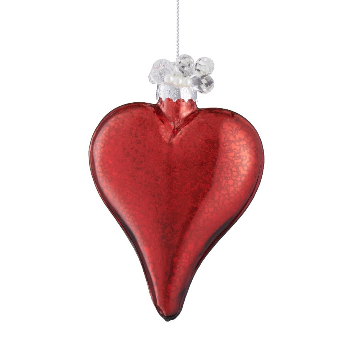 VILLA ITALIA Bombka szklana czerwona SERCE z koralikami 10 cm
