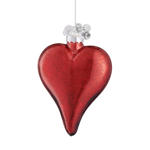 VILLA ITALIA Bombka szklana czerwona SERCE z koralikami 10 cm