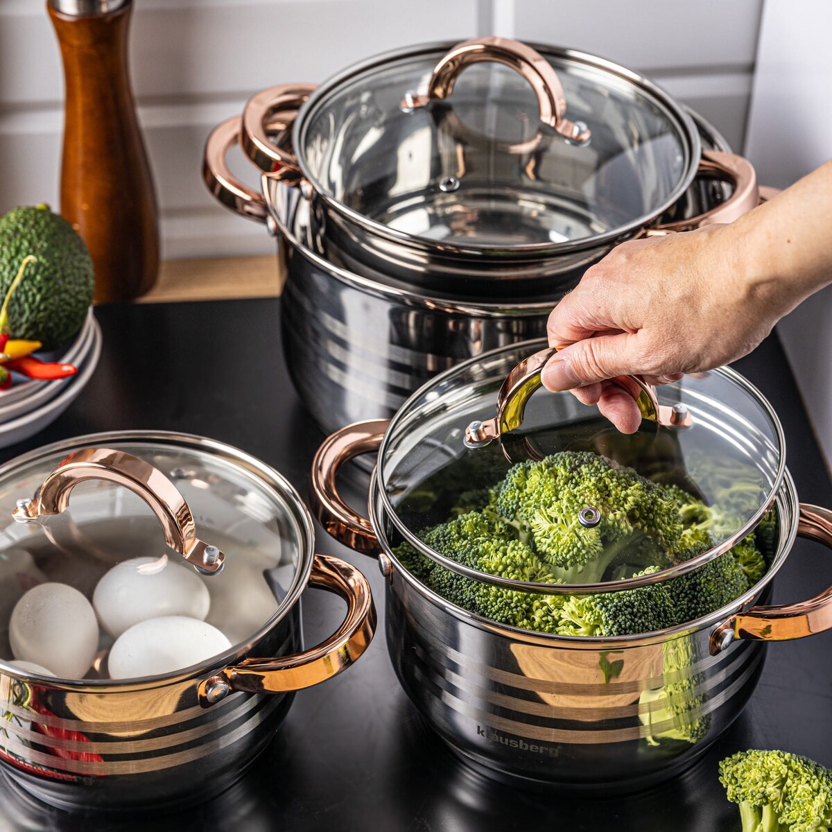 Zestaw garnków stalowych 8 ele. 2.1/2.9/3.9/6.6L KLAUSBERG
