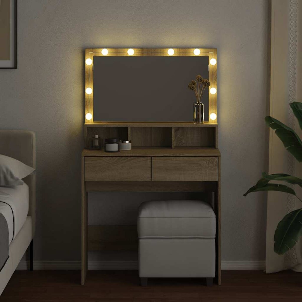 vidaXL Toaletka z oświetleniem LED, dąb sonoma, 80x41x134,5 cm