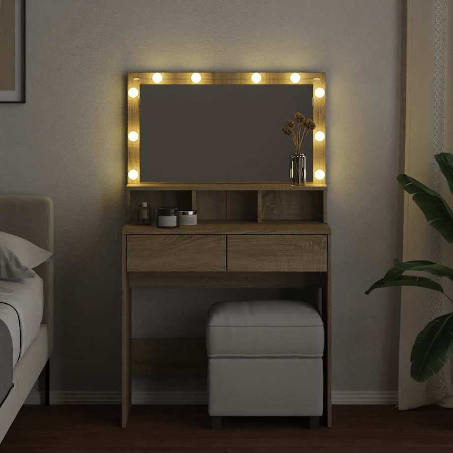 vidaXL Toaletka z oświetleniem LED, dąb sonoma, 80x41x134,5 cm