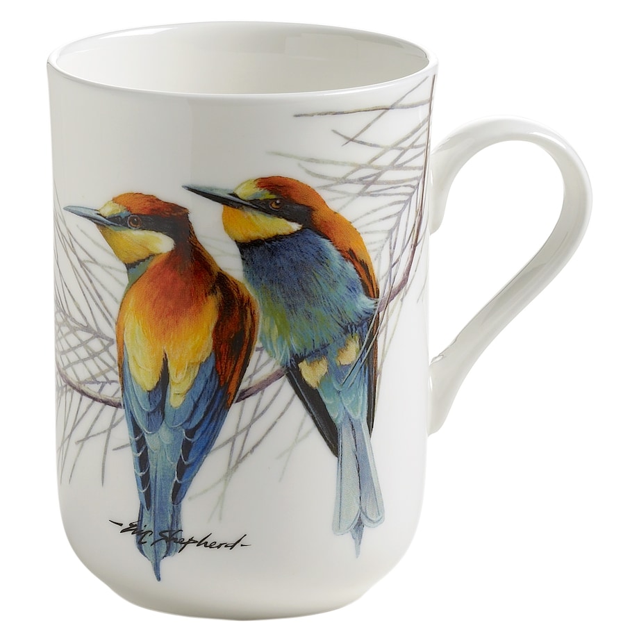 Kubek Birds Żołna, biały ze wzorem, 350 ml