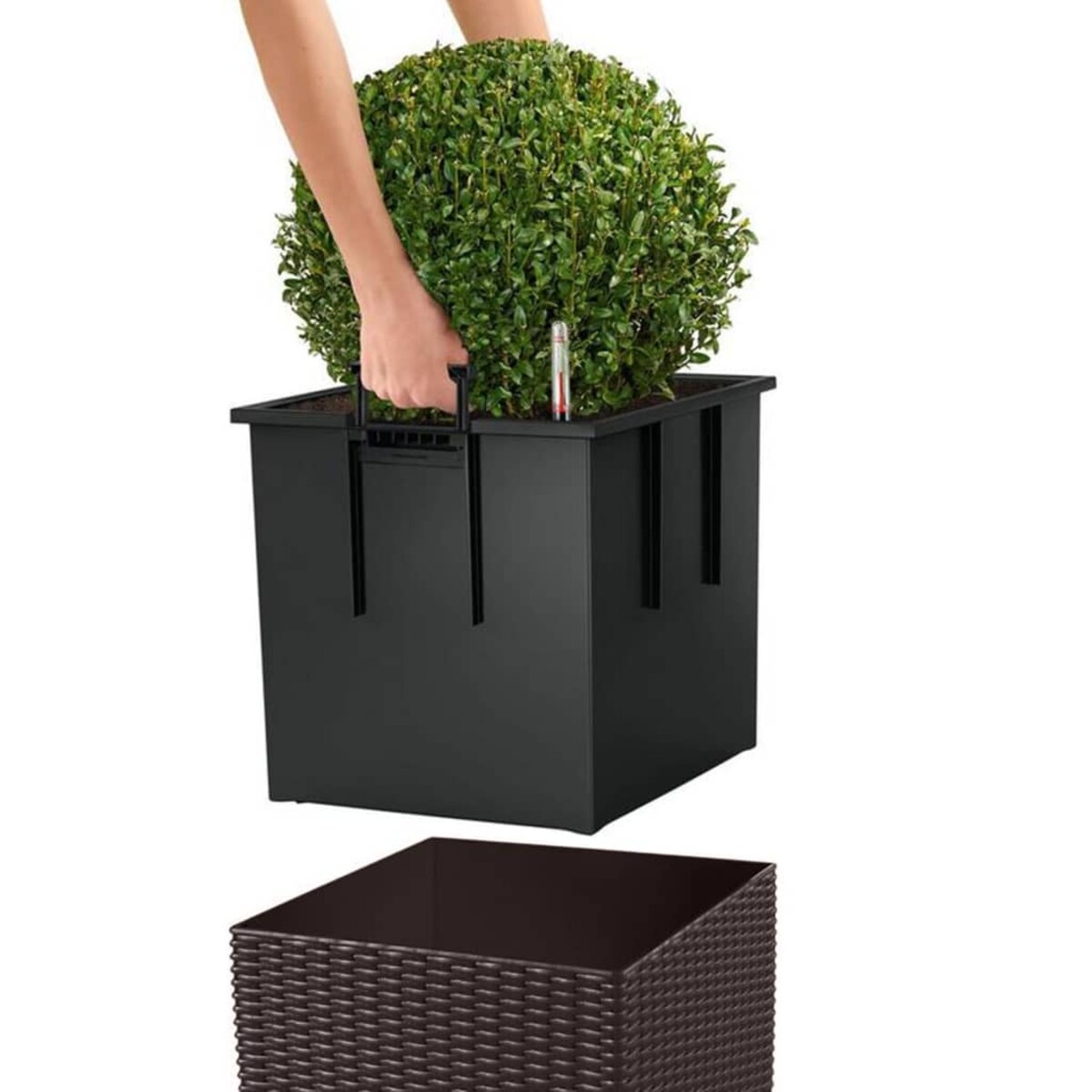 LECHUZA Doniczka CUBE Cottage 40 ALL-IN-ONE, kolor mokka