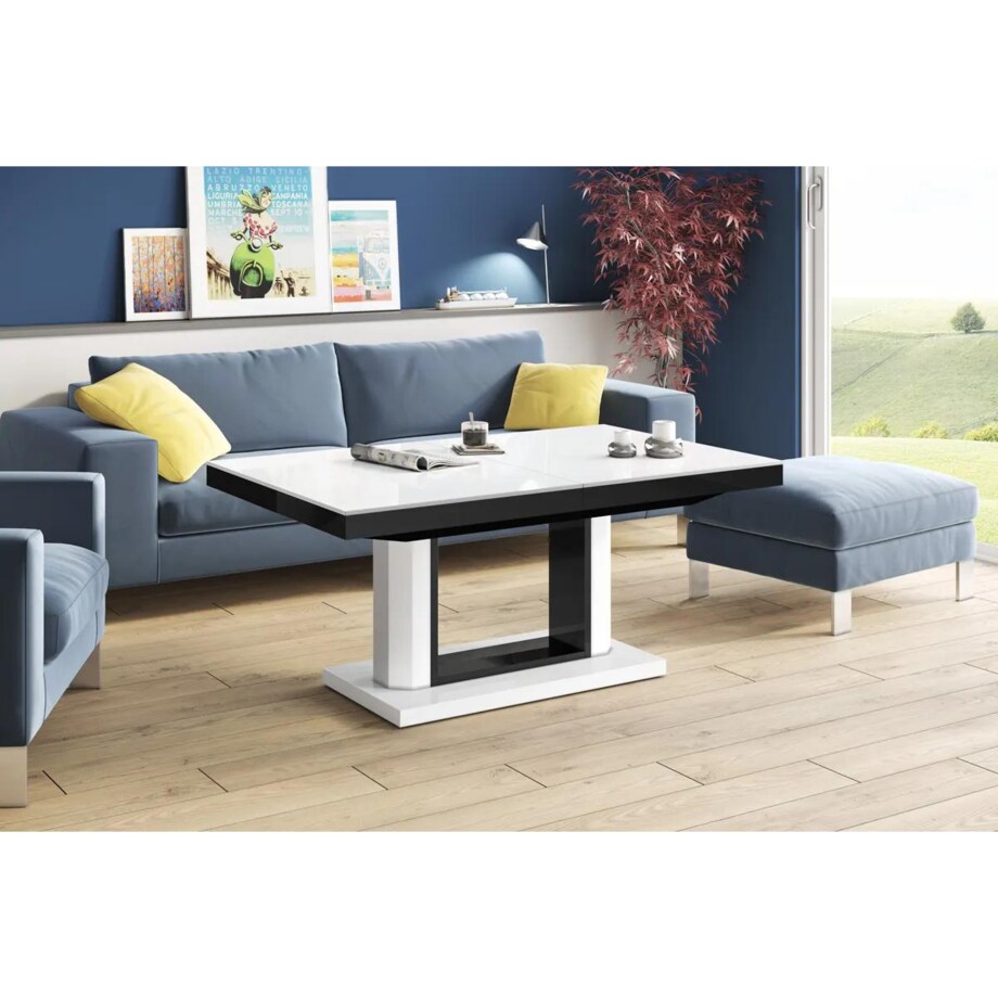 Ława QUADRO LUX 120(170)x75 biały połysk/czarny połysk rozkładana