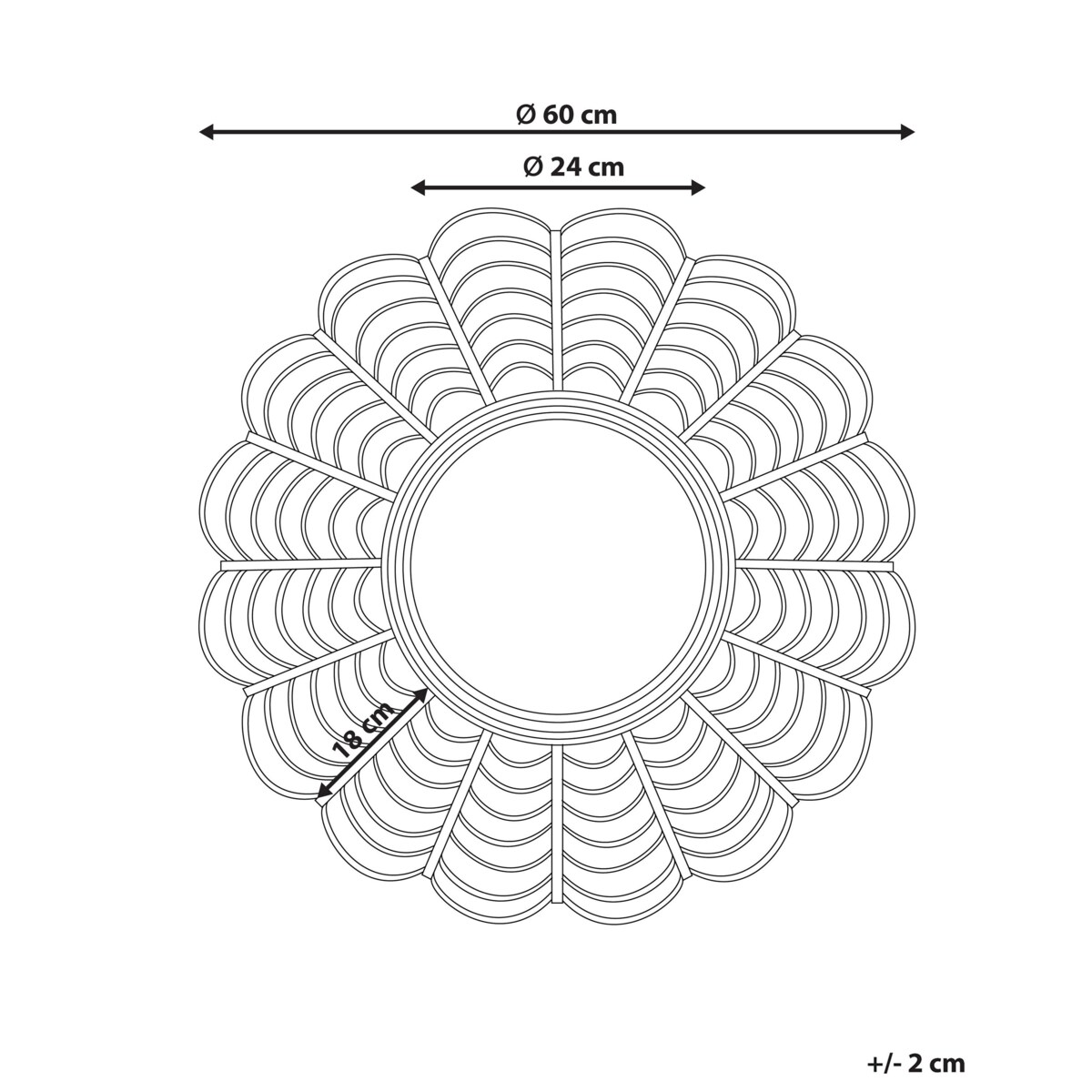 Bambusowe okrągłe lustro ścienne słońce ⌀ 60 cm naturalne TUMBIT