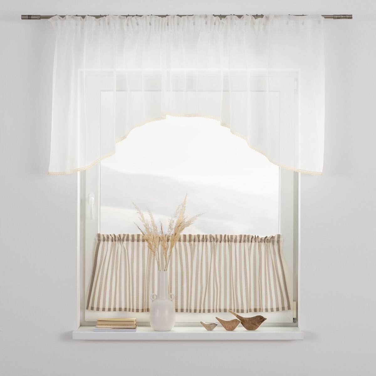 Zazdrostka prosta na metry 130x0 beżowo-białe pasy (1,5cm)