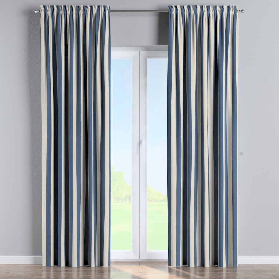 Zasłona na kanale z grzywką 1 szt. 130x260 niebiesko-białe pionowe pasy (5,5cm)