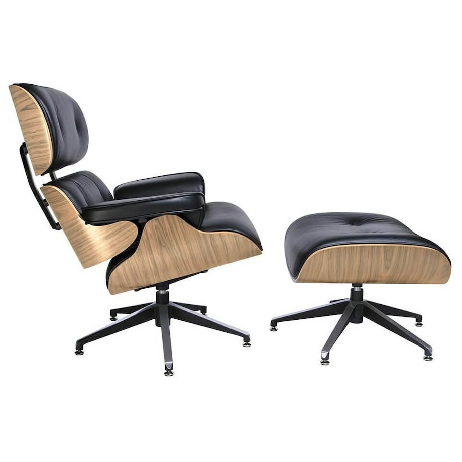 Obrotowy fotel Lounge KH1501100143 czarny z podnóżkiem sklejka jesion, King Home