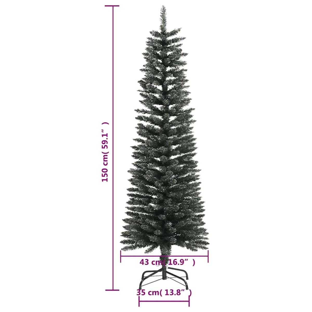 vidaXL Sztuczna, smukła choinka ze stojakiem, zielona, 150 cm, PVC