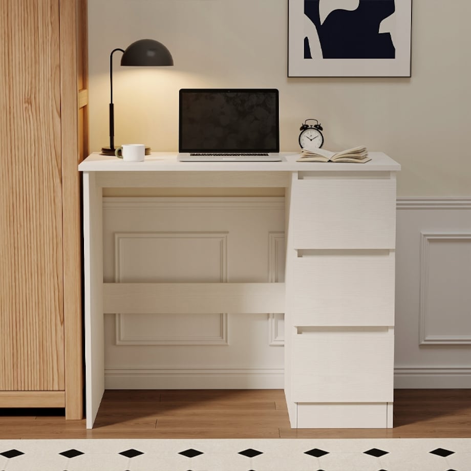 Biurko komputerowe stolik białe młodzieżowe nowoczesne z szufladami loft