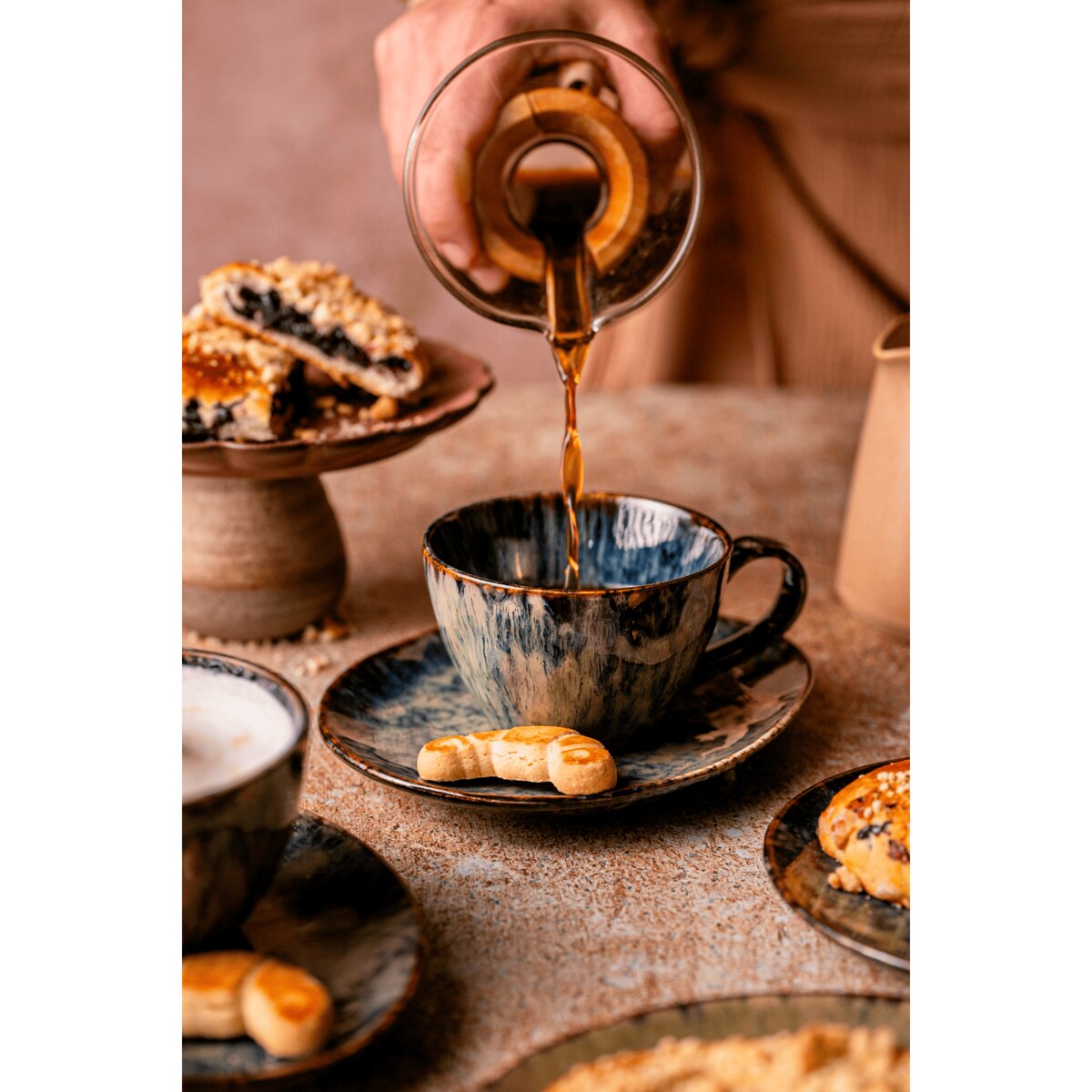 Serwis kawowy Kasai żółto-zielony na 4 osoby 8 szt. Nowoczesny Do zmywarki Komplet filiżanka i spodek