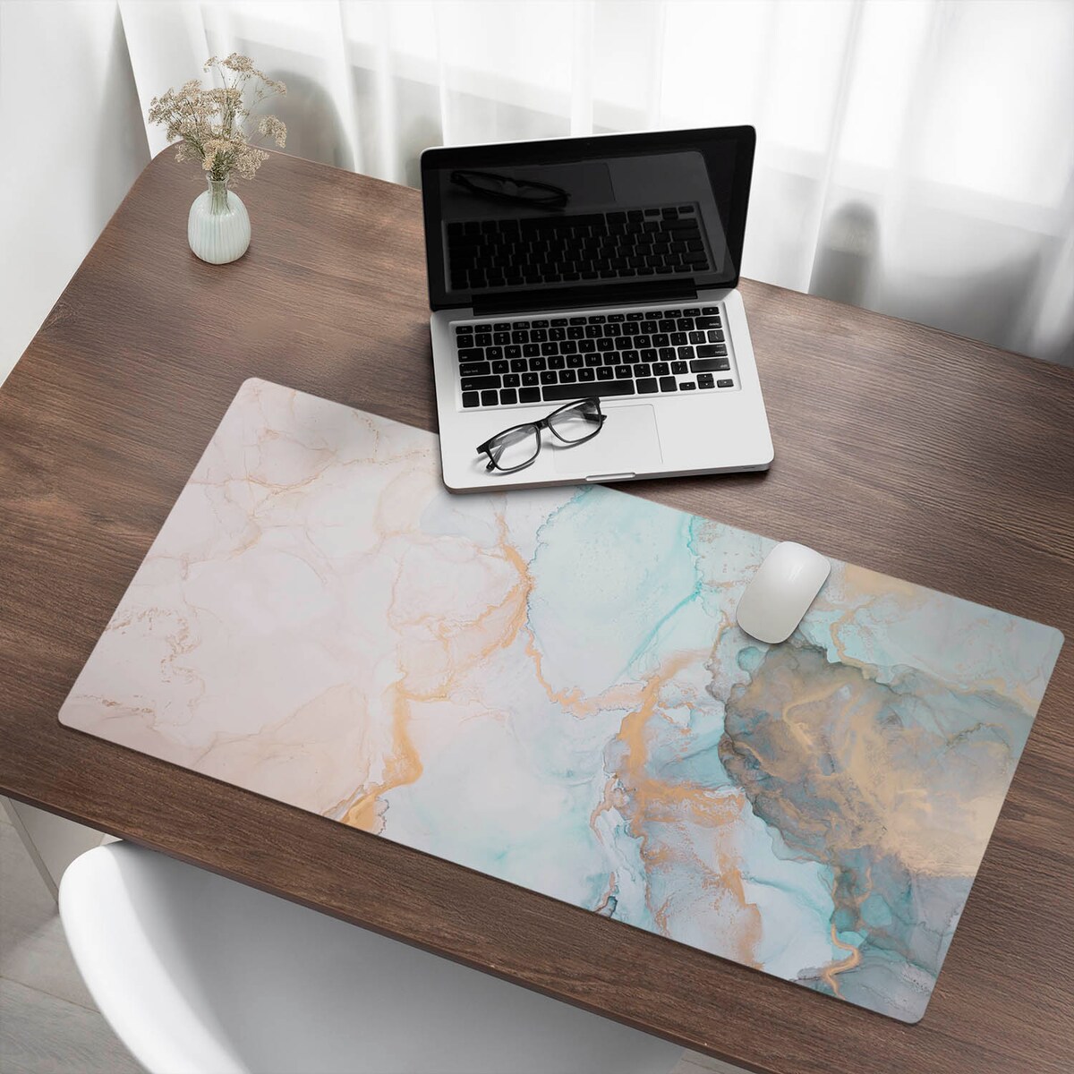 Turkusowa mata na biurko Abstrakcyjny marmur, 100x50 cm