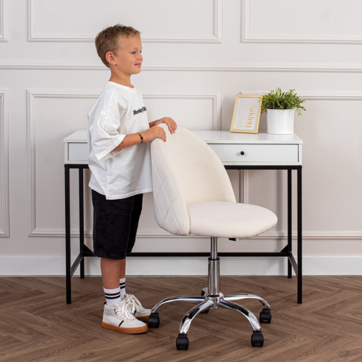 Fotel biurowy welurowy nowoczesny beżowy