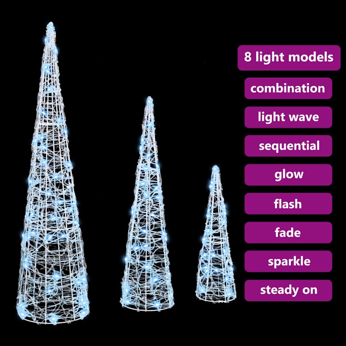 vidaXL Choinka z 90 diodami LED 3 pcs Zimna biel 20 x 20 x 80 cm Akryl