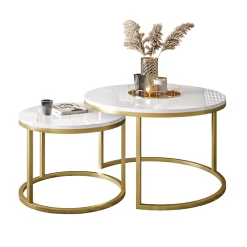 Okrągły stolik kawowy CIRI 2w1 złoty mat biały połysk