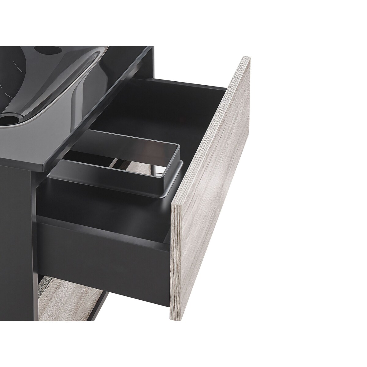 Zestaw mebli łazienkowych z umywalką 60 cm jasne drewno z czarnym TERUEL