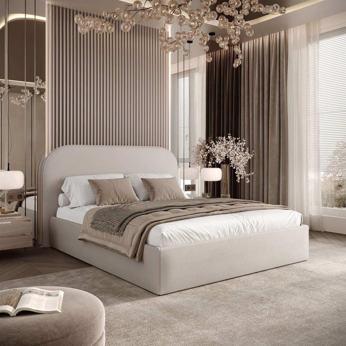 Łóżko tapicerowane OLIMPIA, pojemnik na pościel, s34, 180x200, Castel 04