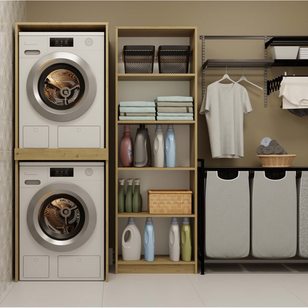 Szafka Łazienkowa na Pralkę i Suszarkę POLA TWIN Regał Słupek DĄB ARTISAN