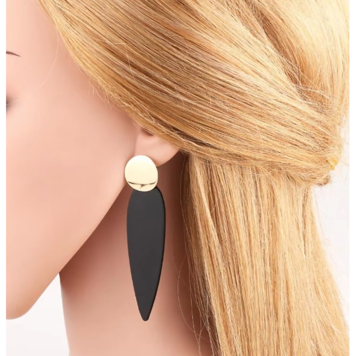 Złote czarne kolczyki długie wiszące akrylowe listki na co dzień damskie