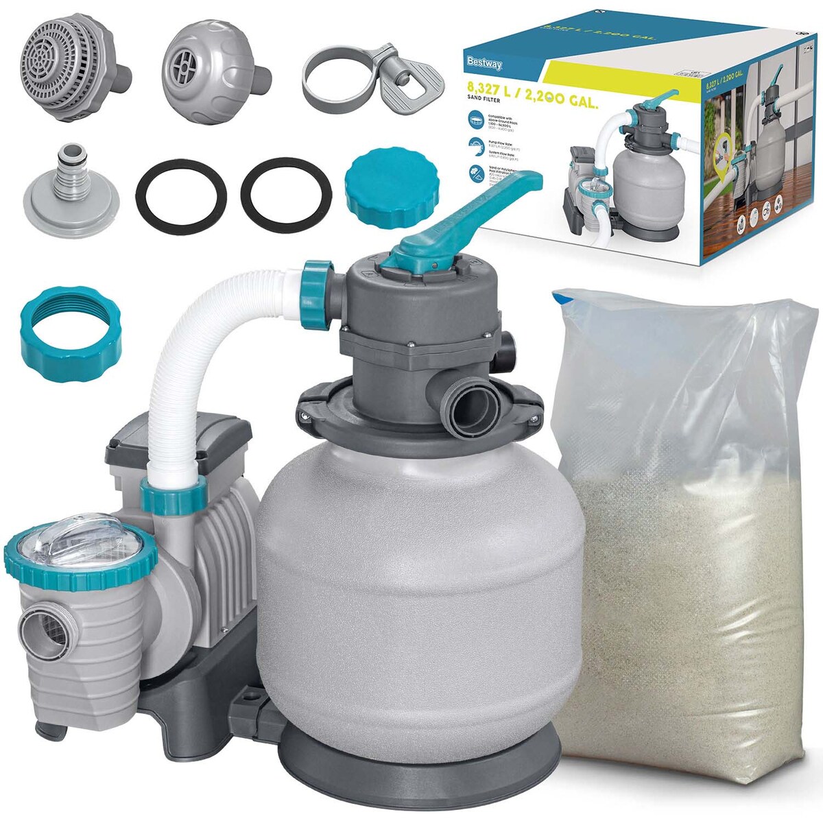 Pompa piaskowa do basenu filtr 8327 l/h + piasek 25kg Bestway 58499