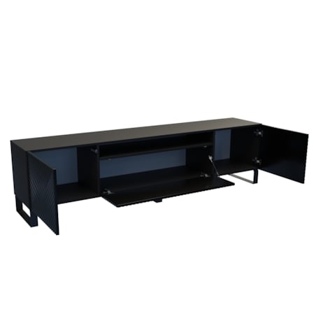 Szafka RTV NIKOL na metalowych nogach, frezowane fronty, do salonu-czarna