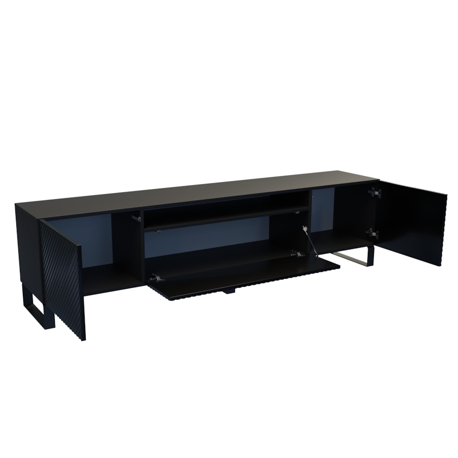 Szafka RTV NIKOL na metalowych nogach, frezowane fronty, do salonu-czarna