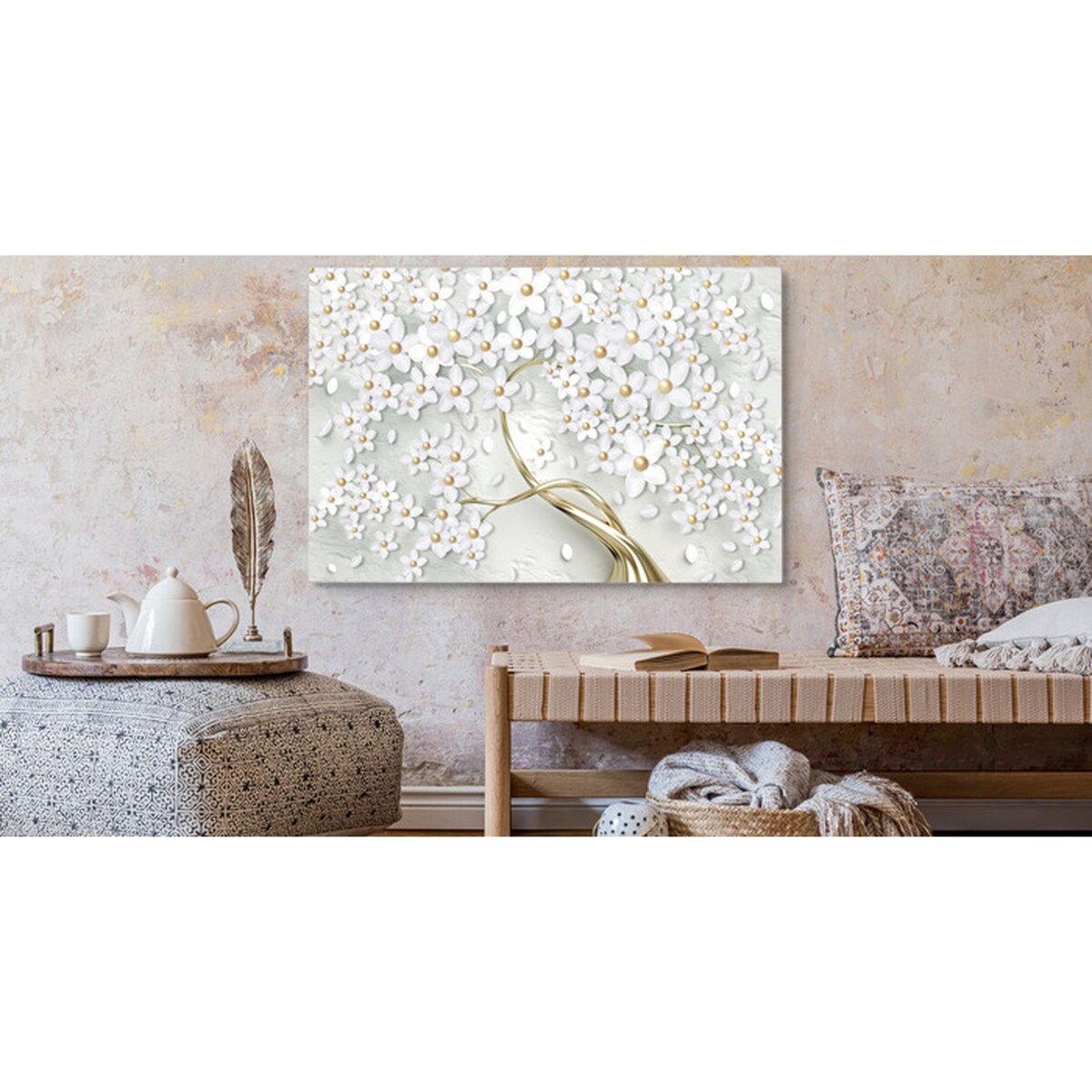 Obraz CANVAS Do Salonu Drzewo KWIATY 3D 120x80cm