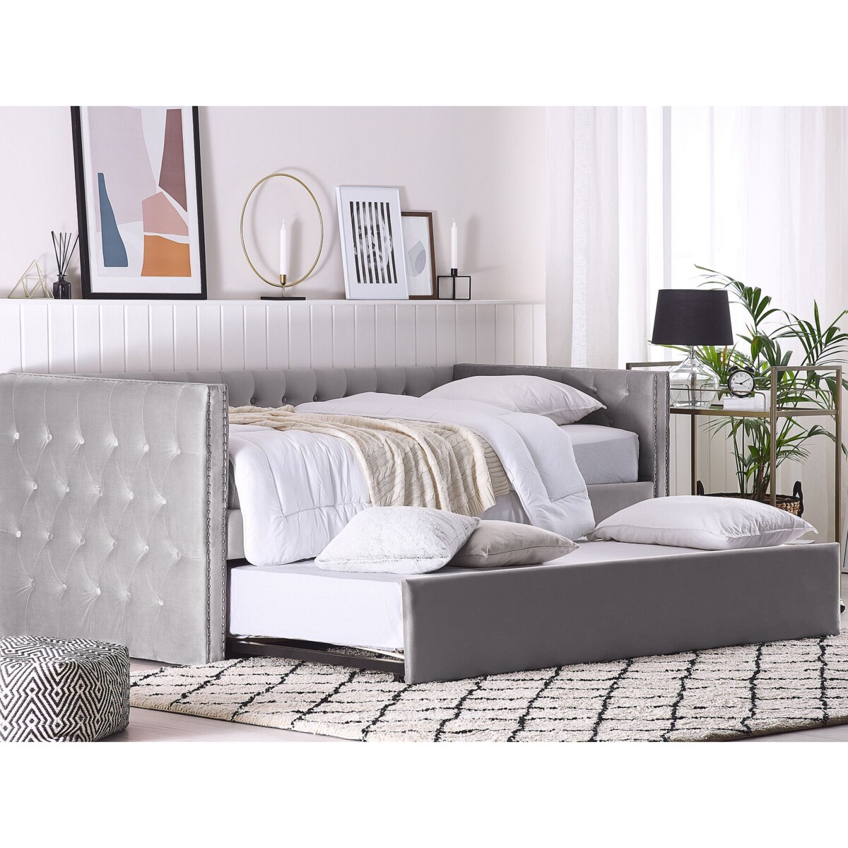 Łóżko wysuwane welurowe 90 x 200 cm szare GASSIN