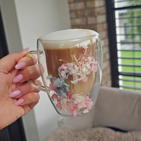 Szklanka termiczna z kwiatami w środku, hortensje trójkolorowa 300 ml 1szt SZK179