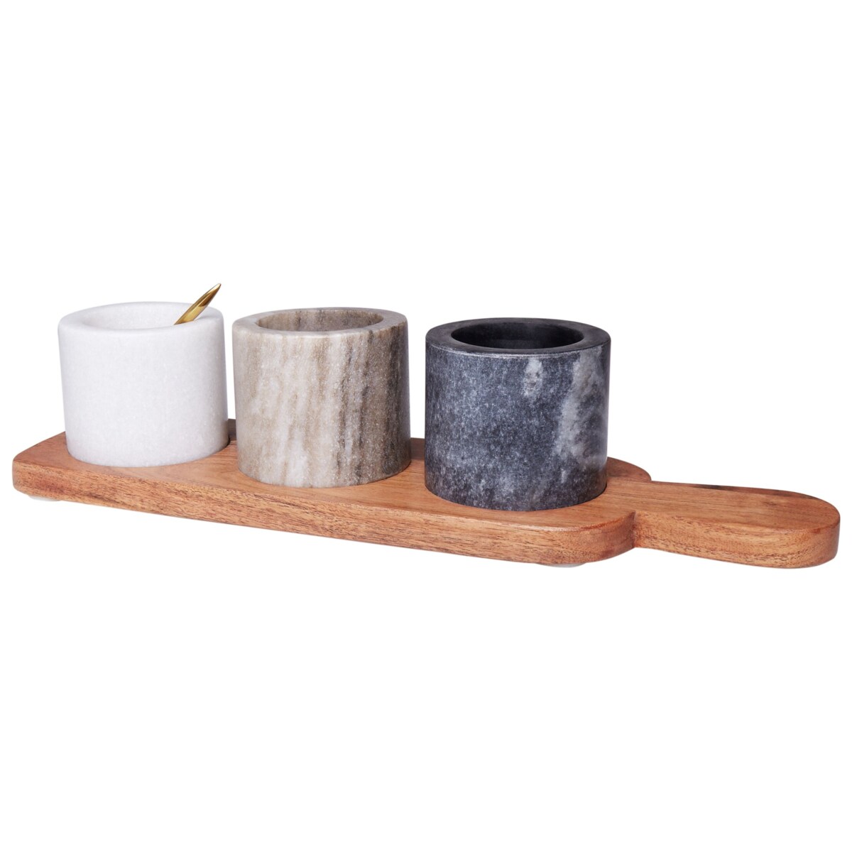 Zestaw 3 miseczek z marmuru z łyżeczką i tacą wielokolorowy PATRAS