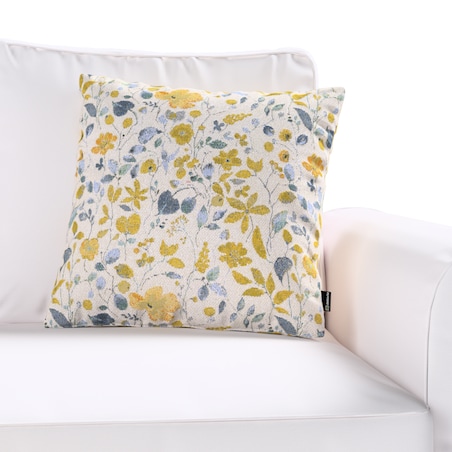 Poszewka Wera na poduszkę 45x45 żółto-niebieskie kwiaty na kremowym tle