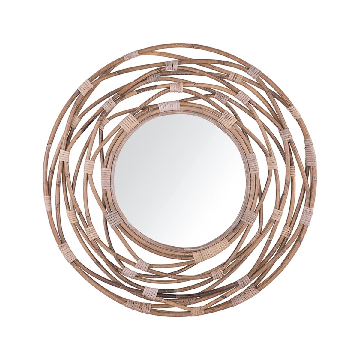 Rattanowe okrągłe lustro ścienne ø 75 cm brązowe BURGIS