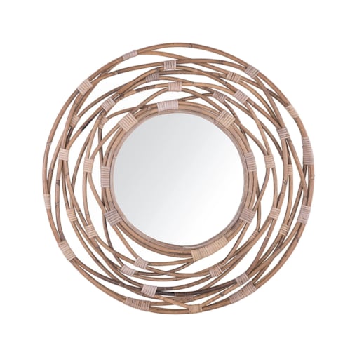 Rattanowe okrągłe lustro ścienne ø 75 cm brązowe BURGIS