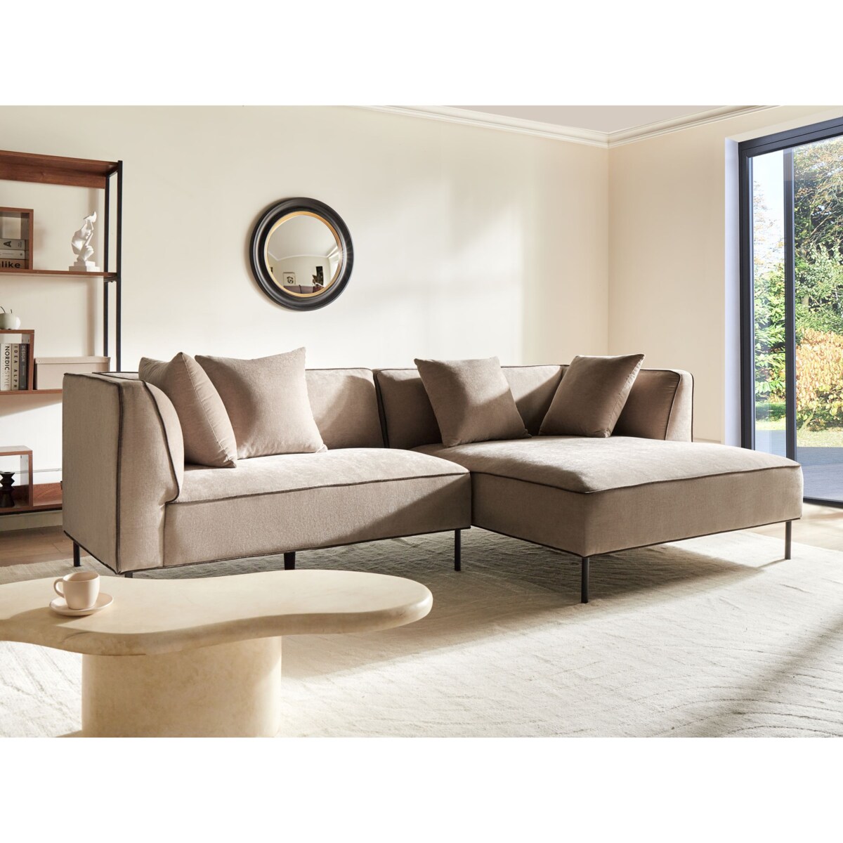 Narożnik dla 3 osób SATER Szenil Jasnobrązowy Lewostronny