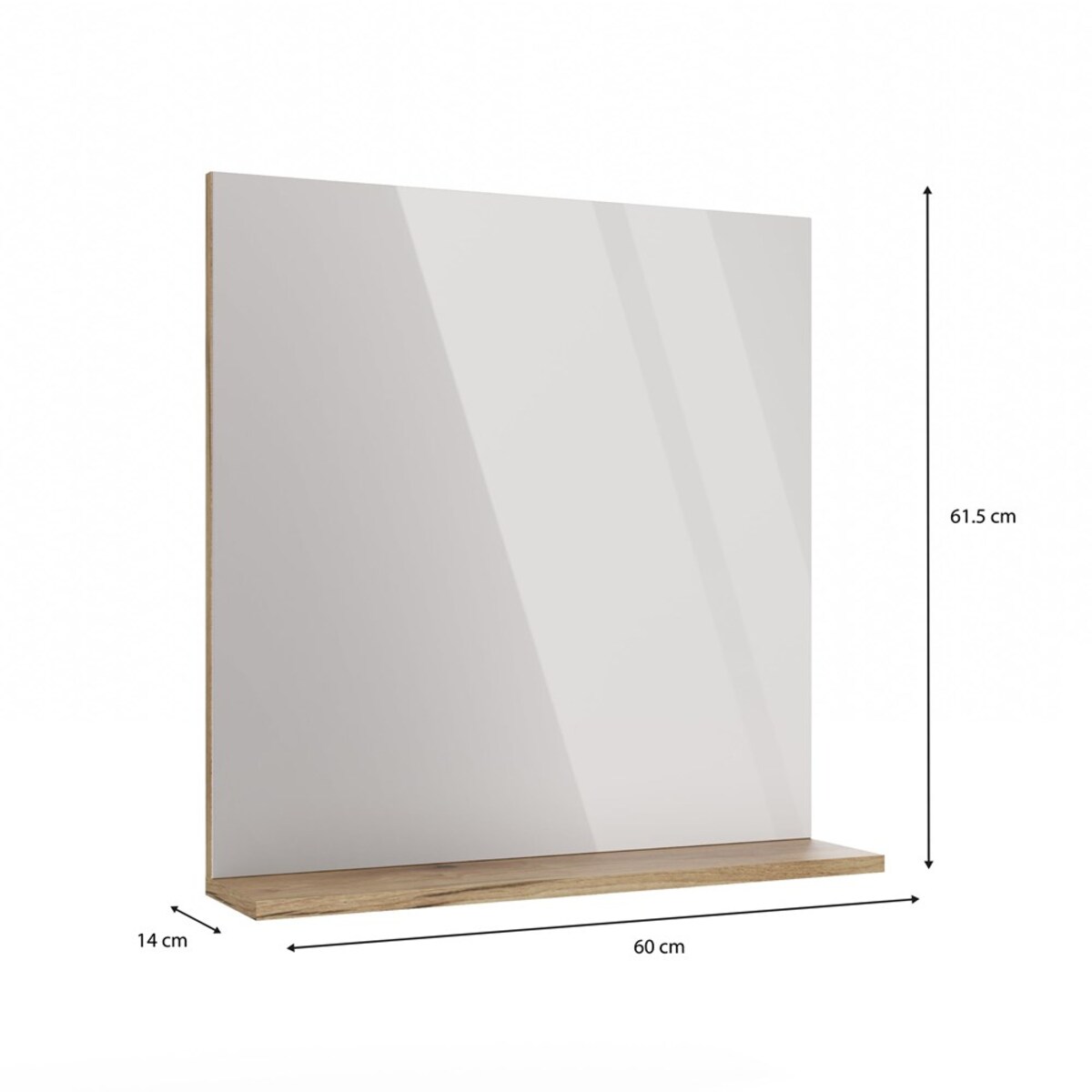 LUSTRO ŁAZIENKOWE Z PÓŁKĄ TIGO 60x61,5 CM DĄB EVOKE DO ŁAZIENKI PRZEDPOKOJU