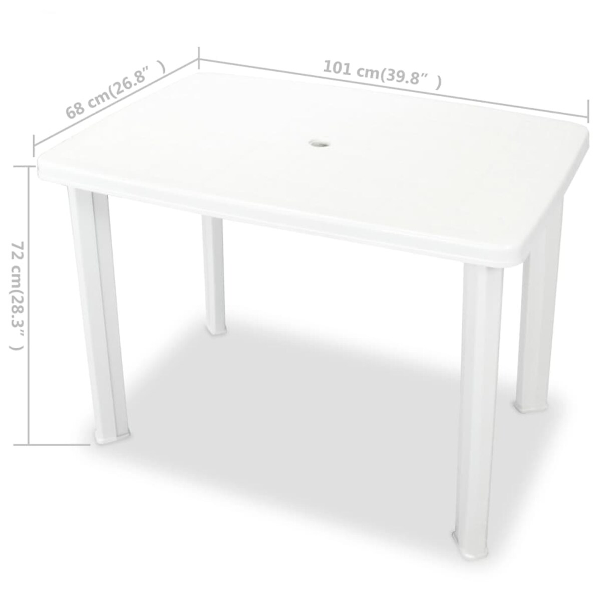 vidaXL Stół ogrodowy, biały, 101 x 68 x 72 cm, plastikowy