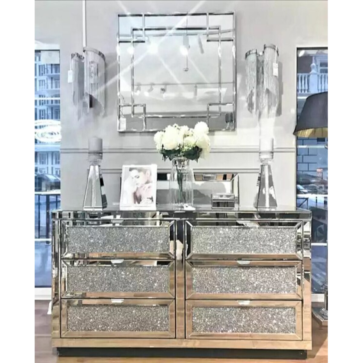 Lustrzana komoda z kryształkami Milion Diamonds Premium Glamour 125x73x40