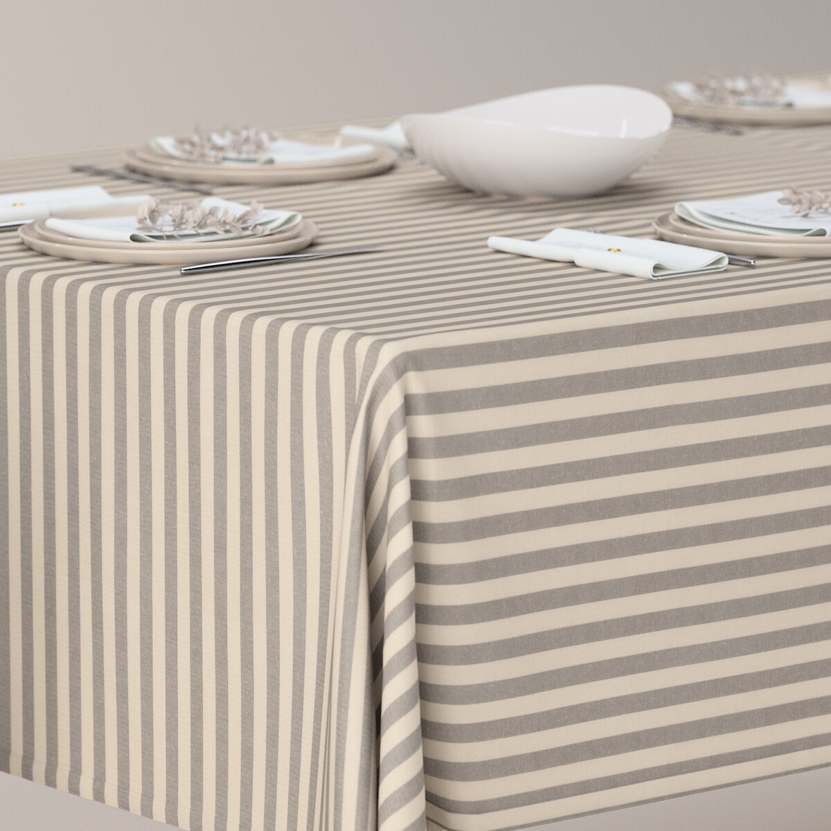 Obrus prostokątny 100 x 100 cm szaro-białe pasy (1,5cm)