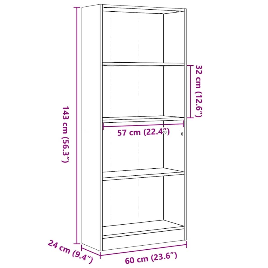 vidaXL Regał, biały, 60x24x143 cm, materiał drewnopochodny