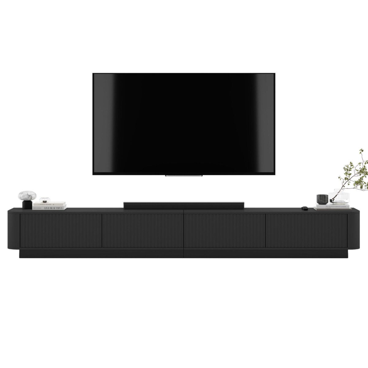 Szafka RTV Uniwersalna 280 cm Glamour Ryflowane Fronty Czarny Mat Nowoczesna Komoda RTV