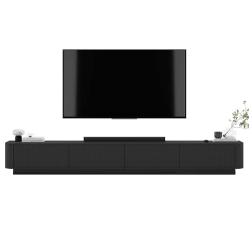 Szafka RTV Uniwersalna 280 cm Glamour Ryflowane Fronty Czarny Mat Nowoczesna Komoda RTV