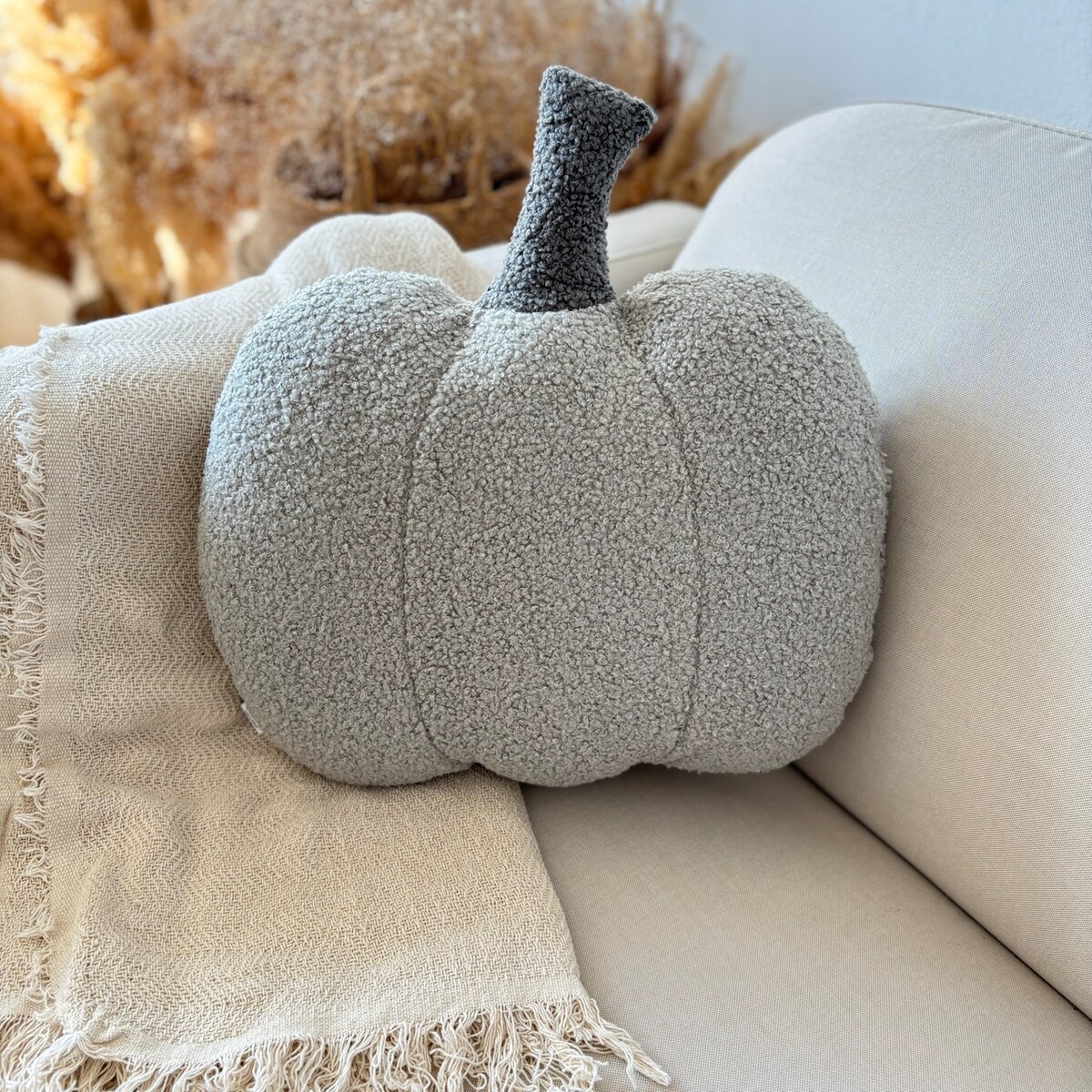 Poduszka jesienna Dynia boucle szara