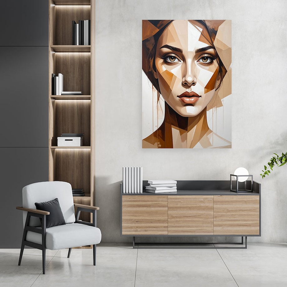 Obraz do salonu sypialni loftu, Beżowy Portret Kobiety