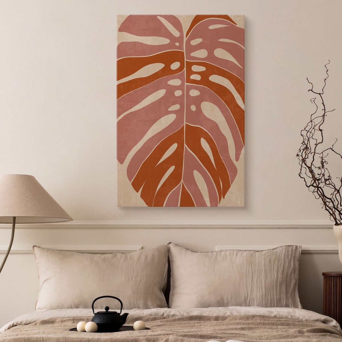 Obraz Pomarańczowo Różowy Liść Monstera 30x40cm