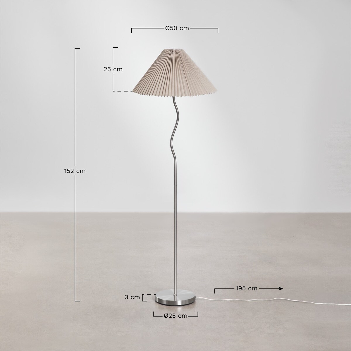 Lampa podłogowa z metalu i lnu Siliema, 152 cm