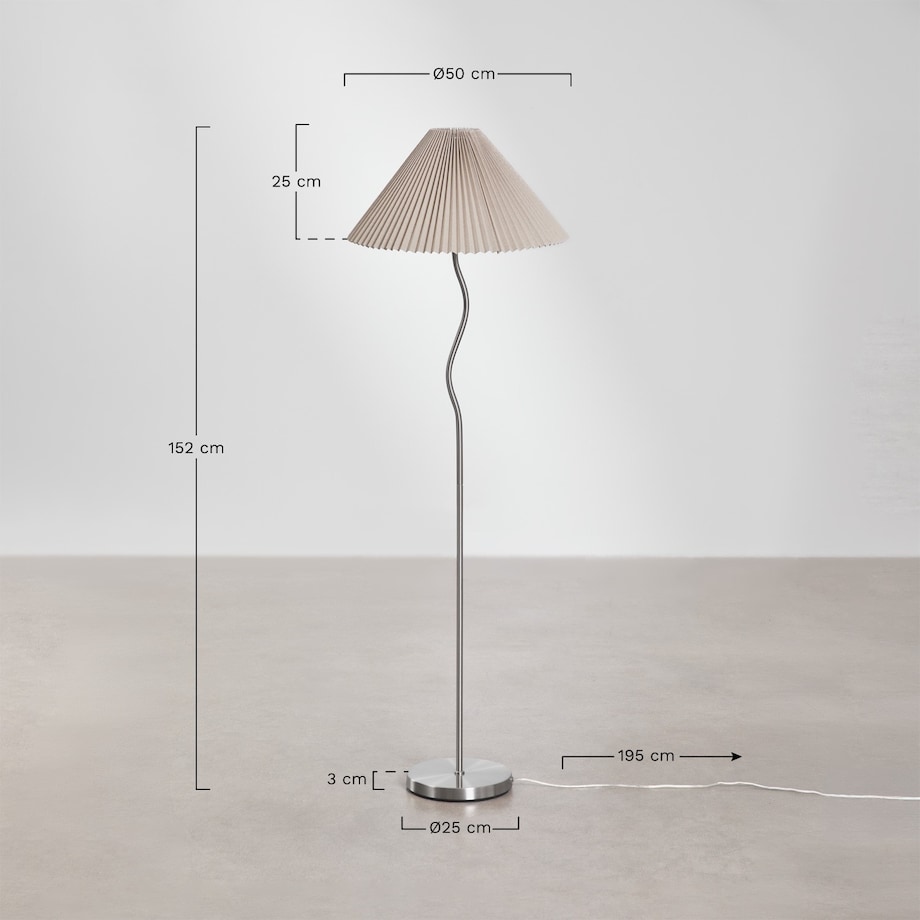 Lampa podłogowa z metalu i lnu Siliema, 152 cm
