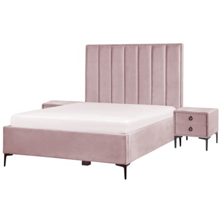Zestaw mebli do sypialni welurowy 140 x 200 cm różowy SEZANNE